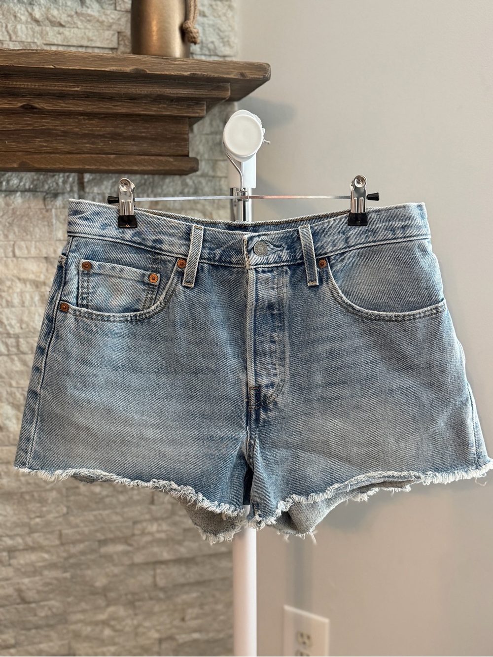 Levi's 501 Light Blue Denim Frayed Hem Cutoff Shorts